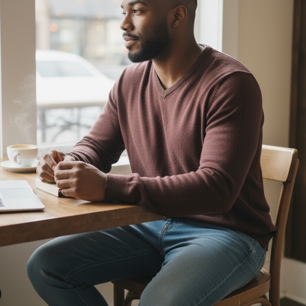 Men's V-Neck Sweater in Rich Brown